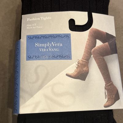 New Simply Vera Wang Sz 2/3 Black Sweater Ribbed Fashion Tights Pantyhose