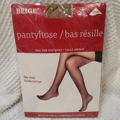 Lycra Beige Day Sheer Pantyhose Reinforced Toe NEW 5’-5’8” 100-150lbs