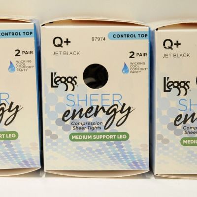 L'eggs Sheer Energy Control Top Pantyhose Sz Q+ Jet Black 6 pr from El Salvador