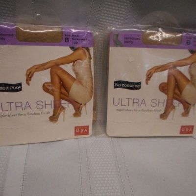 2-Pack No Nonsense Ultra Sheer PantyHose Reinforced Panty Toe Size B NUDE