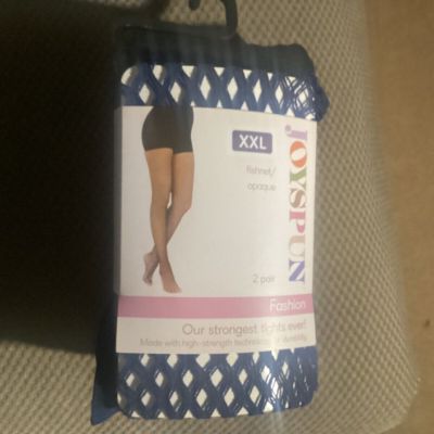 Women’s 2 Pairs Joyspun Navy Fishnet/Black Opaque Tights NWT Size XXL