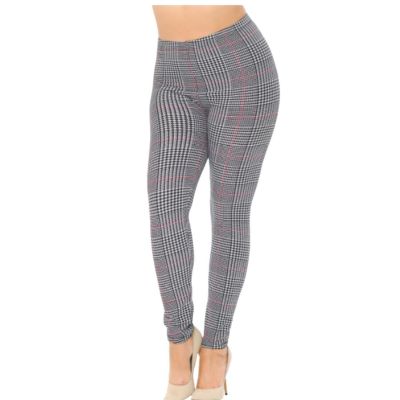 NEW MIX Women's Plus Size Leggings, High Waisted Houndstooth Print Stretchy Pant