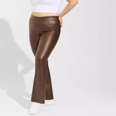 Torrid Leggings 3X Brown Faux Leather Boot Cut Slim Full Length Plus Size PullOn