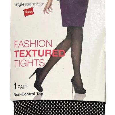 Hanes Style Essentials Fashion Textured Tights Fishnet Stockings Size L/XL Black