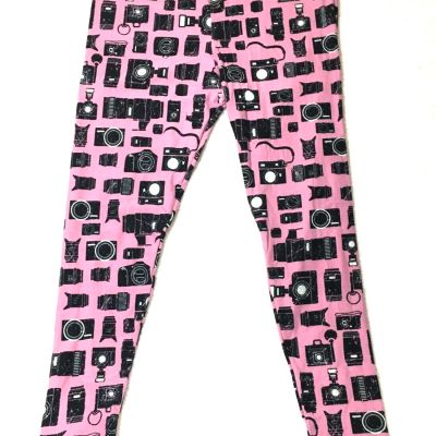 LuLaRoe leggings adult TC (tall & curvy) blk/pink vintage style cameras