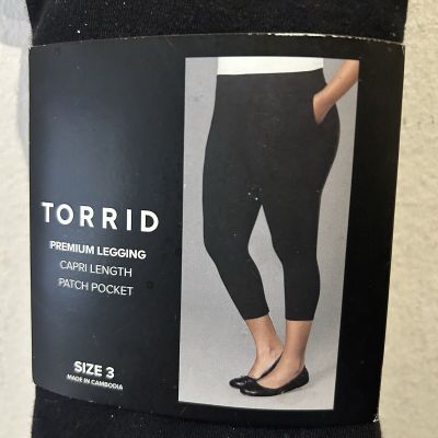 NWT Torrid Black Legging Capri Length Patch High Rise Pocket Size 3 Tor 3X 22 24