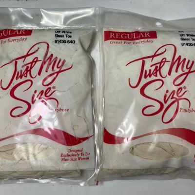 Lot of 2 Leggs Just My Size Pantyhose 4X OFF WHITE Sheer Toe NEW 81430