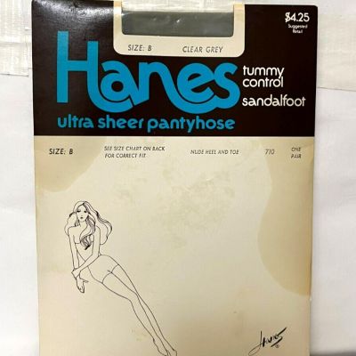 Hanes Ultra Sheer Pantyhose Tummy Control 1985 Vintage NOS Size B Grey Read