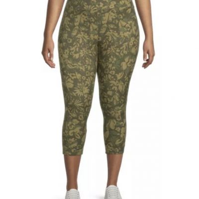 Terra and Sky Green Floral High Rise Capri Leggings 2X (20W-22W) NWT