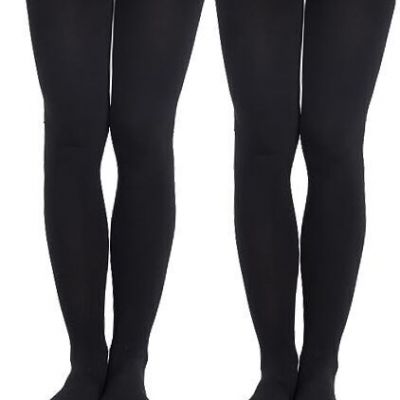 2 Pairs Fleece Lined Tights for Women, 120D Winter Tights, Opaque Small Black