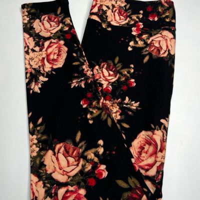 NEW LuLaRoe TC Leggings BLACK PEACH Floral ROSE BERRIES Romantic Vintage Flower