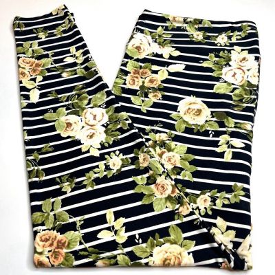 NEW LuLaRoe TC2 Leggings NAVY YELLOW Green Rose Stripe Line Flower Texas Pretty