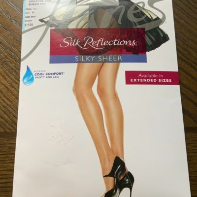 Hanes Silk Reflections  Silky Sheer Size EF Grey Mist Control Top Sheer Toe