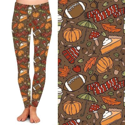 Fall Pumpkin Pie Football Women's Leggings w/ Pockets TC2 Extra Plus Size 20-24