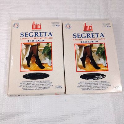 Ibici Segreta 140 Den set 2 sz 3 Nero black Sheer Knee High Support stockings