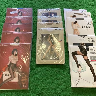 Vintage Lot of 14 Women’s pantyhose Tights All Unique Colors Fiore Sz 2 Small