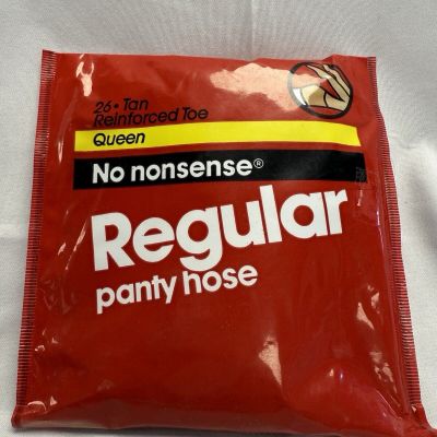 Vintage No Nonsense Panty Hose Nylon Size Queen Tan 1984 Reinforced Toe