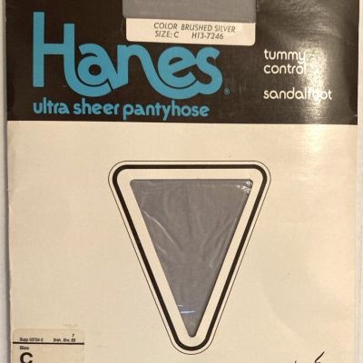 Hanes Ultra Sheer Pantyhose Tummy Control Sandalfoot 710 Sz C Brushed Silver P15