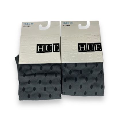 2 Pair Of Women’s Hue Knee Hi Sock Gray Black Sheer Dot Opaque