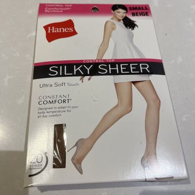 Hanes Ultra Soft Touch Silky Sheer Control Top Pantyhose  Size Small Beige NOS