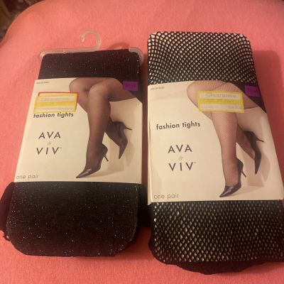 A NEW DAY BEAUTIFUL SEXY OPAQUE &FASHION TIGHTS EBONY BLACK SIZE 3X/4X TWO PAIRS