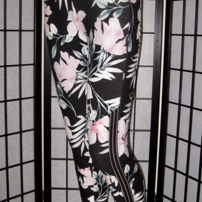 NWOT VICTORIA'S SECRET PINK BLACK FLORAL TROPICAL SHEER STRIPE COTTON LEGGINGS