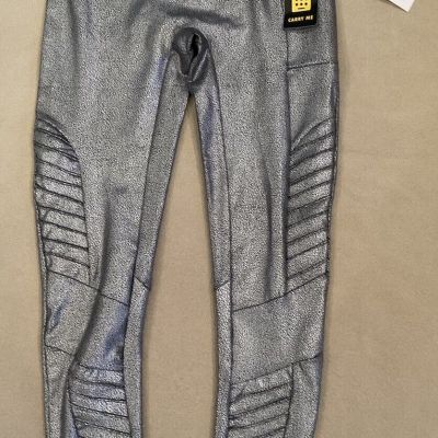 Gottex Silver Leggings Xs Womens Shiny Metallic Pocket Nwt