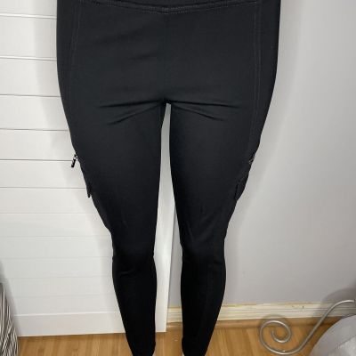 New Woman’s Cache Black Cargo  Pants Leggings with Faux Zipper Accents Size M