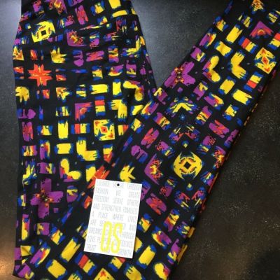 LuLaRoe OS Leggings | Bright multi colored covered in black overlay