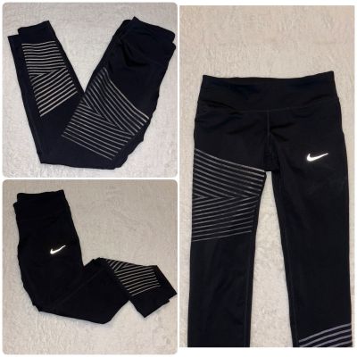 Nike Dri Fit Running Black Gray Striped Training Leggings Small