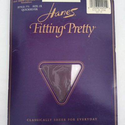 Hanes Fitting Pretty Sheer Pantyhose Sandalfoot Queensize Quicksilver 771 Sz 1X