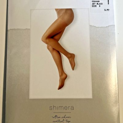 Shimera Ultra Sheer Control Top Pantyhose Light Coverage Hose Size D, Jet Black