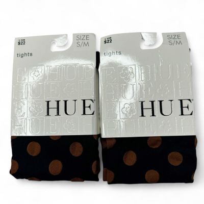 HUE Control Top Tights Womens Size S/M Black Brown Polka Dot Cinnamon 2 Pair New