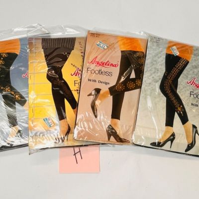 Angelina Footless Tights with Designs Set of 4- Hearts Gemstones Tiger, LOT H