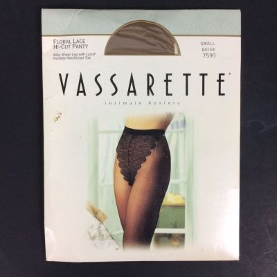 Vassarette Hi Cut Pantyhose Small Beige Floral Lace Panty Invisible Toe