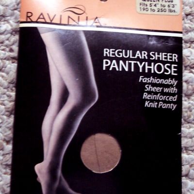 Ravinia Regular Sheer Pantyhose Beige Queen Plus Fits 5’4” to 6’3” 190 - 250 lbs