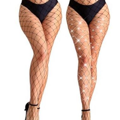 2 Pairs Fishnet Stockings for Women Fishnet Tights One Size Black Large Mesh-2