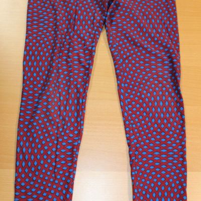 Womens Juniors Lularoe High Waist leggings OS One Size Diamond Print Red / Blue