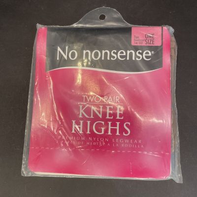 No Nonsense Two Pair Knee Highs One Size Tan Reinforced Toe 033 New in Package