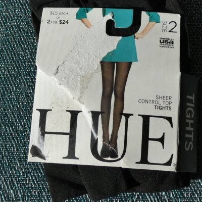 Hue Black SZ 2 Sheer Control Top Tights 1 Pair U11231 Open Package