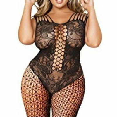 PLUS SIZE Fishnet Bodystocking 8115 Black One Size fits all thru 24W CD Big Tall