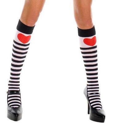 sexy MUSIC LEGS valentine's STRIPE stripes QUEEN of HEARTS knee HIGHS stockings