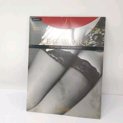 NEW Frederick's Of Hollywood Black Sheer Thigh High Stockings Lace Scallop Top S