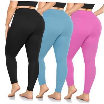 3 Pack Plus Size Leggings for Women -Stretchy X 4X-Large Black/Pink/Light Blue