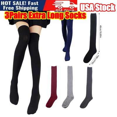 3Pairs High Thigh Threaded Long Stocking Stretchy Boot Sock Leg Warmer High Sock