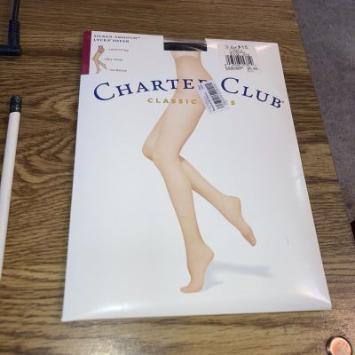 Charter Club Pantyhose Classic Silks Size D Black, Controltop Sandaltoe - NEW