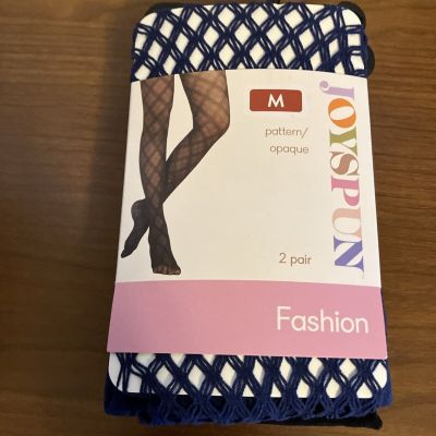 Joyspun 2-pair Women’s M Fishnet Opaque Navy/Black Tights  NWT