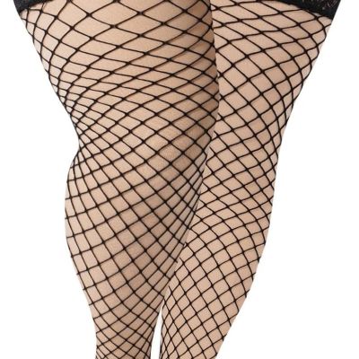 Moon Wood plus Size Fishnet Stockings Womens Sheer Silicone Lace Top Stay up