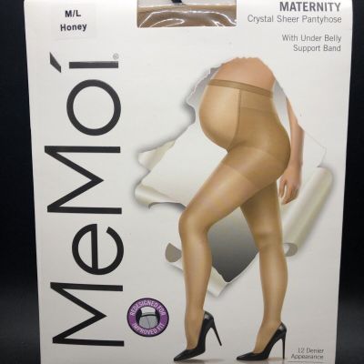 MeMoí Maternity Crystal Sheer Pantyhose W/Under Belly Support Band Sz M/L Honey