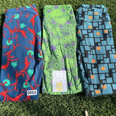 Lularoe OS leggings 3 pack lot #953 Bright Floral Shapes